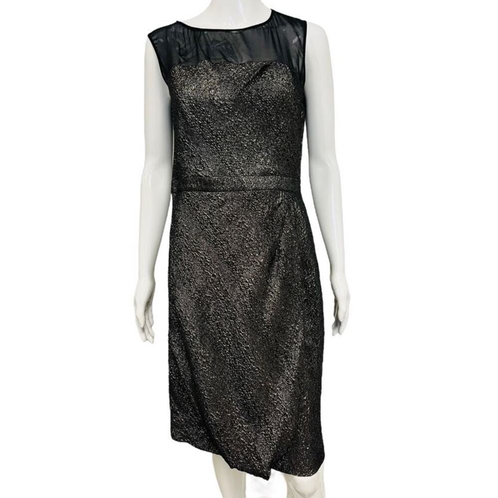LUCA LUCA Metallic Silver Black 100% Silk Sleevless Knee Length Dress 44 US 8